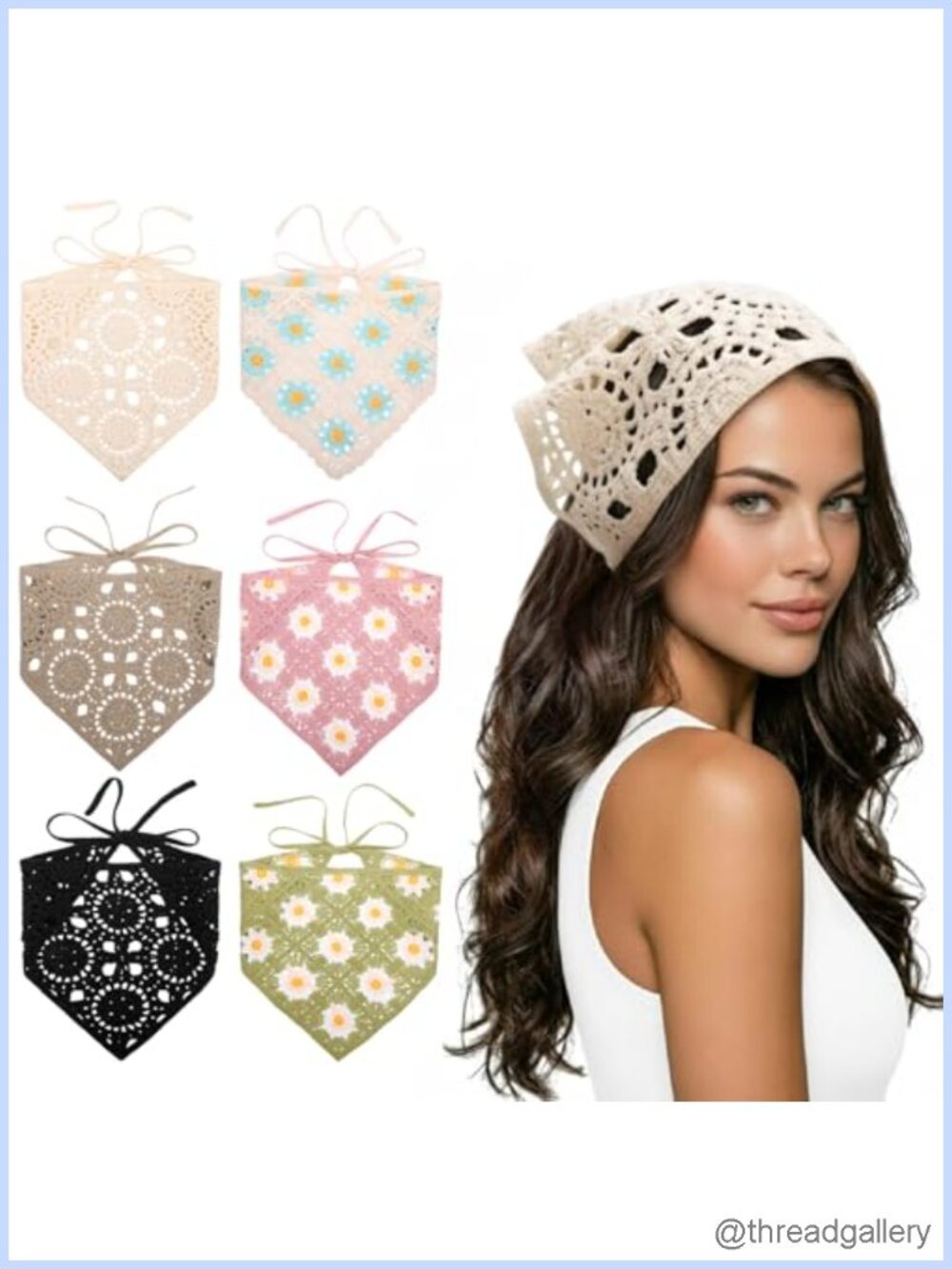 Crochet Hair Bandana Headband Set Double Layer Polyester Non Slip